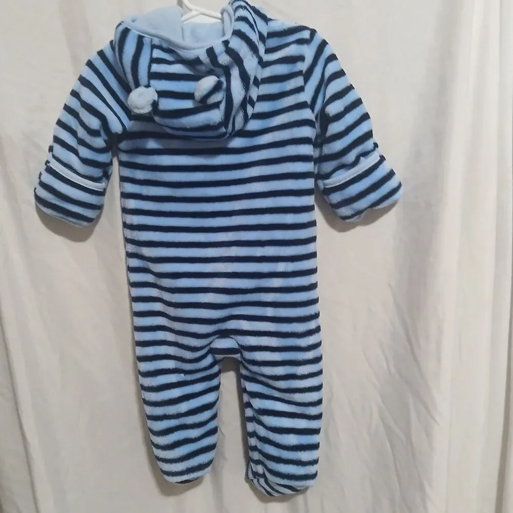 The Children's Place Blue Striped Fleece Bunting Size 6-9 Months Thick And Warm